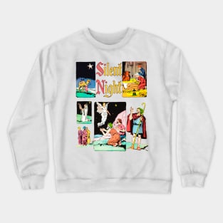 Christmas manger with the angel Gabriel, mother Mary, father Joseph and the child God Jesus Retro Comic Vintage Crewneck Sweatshirt